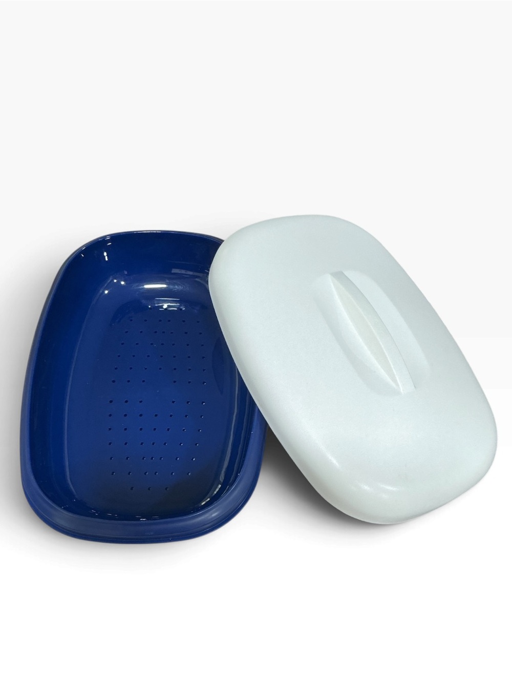 Vtg Tupperware 1274 Microwave Steamer Basket & Lid 1275 Blue White Replacement